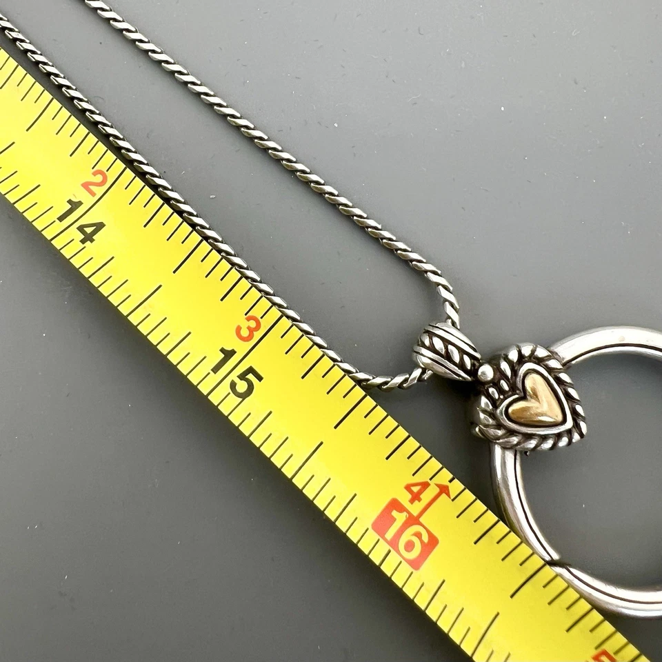 Brighton Heart Charm Necklace Silver Tone Reversible Badge Clip Signed 31-33” - Image 3 of 4