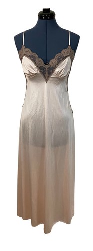 Vtg JC Penny Pink Brown Lace Peignoir Sleeveless Slip Long Nightgown & Robe XS - Picture 2 of 23