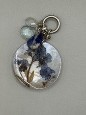 Pressed Blue Flower Gemstone Charm Pendant Real Flower in Resin