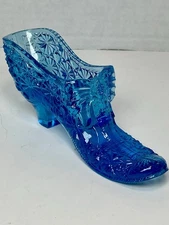 DEGENHART IVE BLUE GLASS BOW DAISY BUTTON SHOE SLIPPER