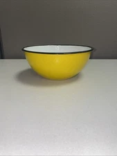 Vtg HUTA SILESIA POLAND 7" YELLOW/BLACK ENAMELWARE BOWL