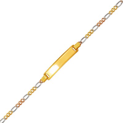 14K Tricolor Gold 5mm ID Bracelet 2.5mm Figaro Chain 6'' Engraving Available