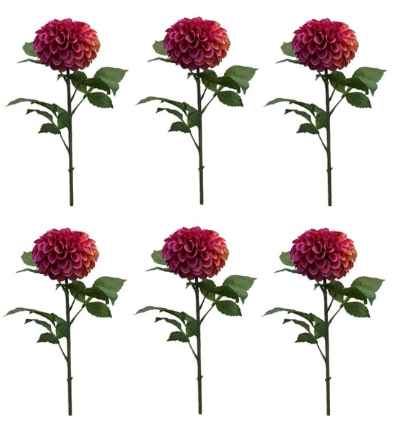 6Er Set KüNstliche Pompon Dahlien Rot Fuchsia Pink H. 74Cm Emerald Kunstblumen-image