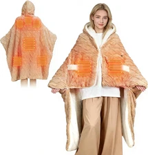 Heated Throw Blanket – 59" x 63" Wearable Electric Shawl with 3 Heat Settings