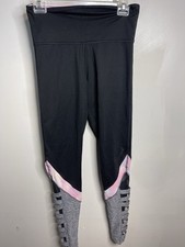 Victoria  s Secret Pink Ultimate Leggings Black Gray Cutout/Mesh Detail Small