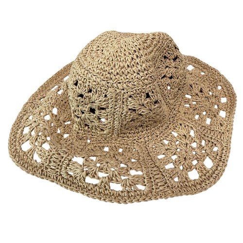 & OTHER STORIES Crochet Floppy Hat Natural Beige Boho Straw Womens Medium