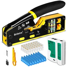 RJ45 Crimp Tool Kit for Ethernet, Cat5e, Cat6, 50 Connectors, Cable Tester