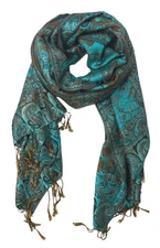 Teal Peach Couture Elegant Reversible Paisley Pashmina Shawl Wrap