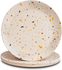 4 Pack Reusable Bamboo Plates - Non-Toxic Toddler and Kids Plate,Dishwasher Safe