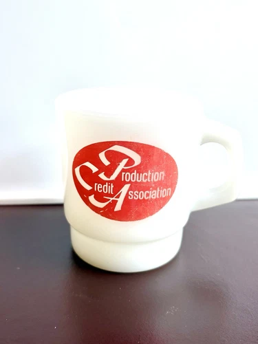 Vintage Anchor Hocking Milk Glass Mug - Production Credit Association