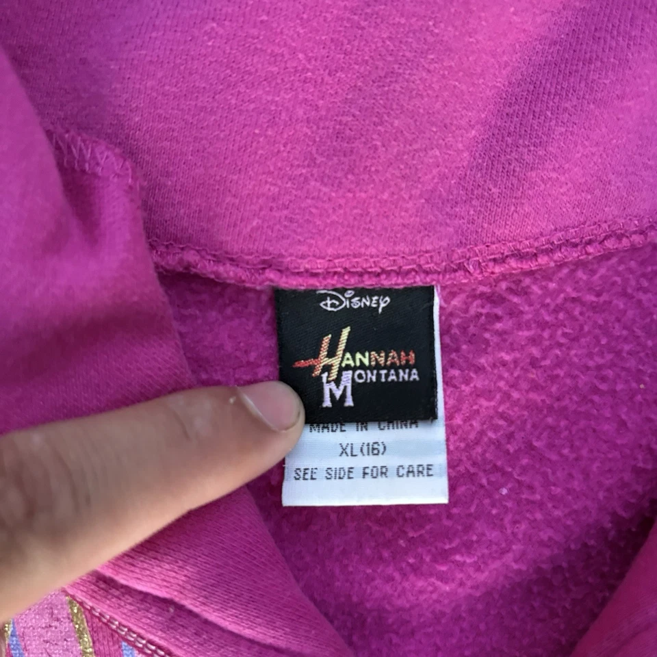 Y2K Hannah Montana Kids XL Pink ZipUp Hoodie Sweatshirt - Image 2 of 4