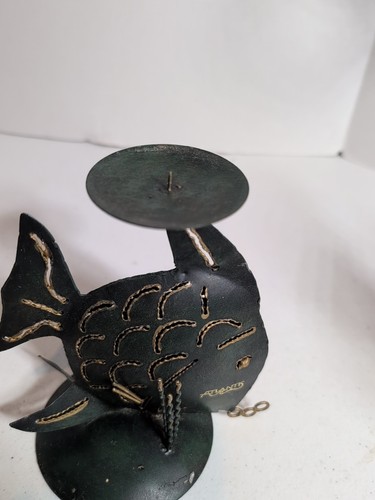 Primitive Fish Candle Holder Metal Sculpted Art Rustic Vintage Brown Home Decor. - Picture 6 of 9