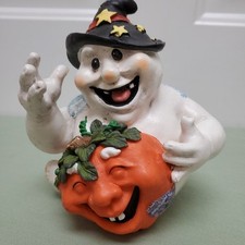 Halloween Laughing Patchwork Ghost Pumpkin Home Decorations- 6" In Resin