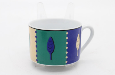 Kahla Kaffeetasse Tasse blau / grün / gelb Blätter Motiv Porzellan H 5,5 cm