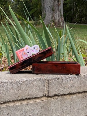 Elegant box adorned with rhinestones, guitar, keyboard and musical note.