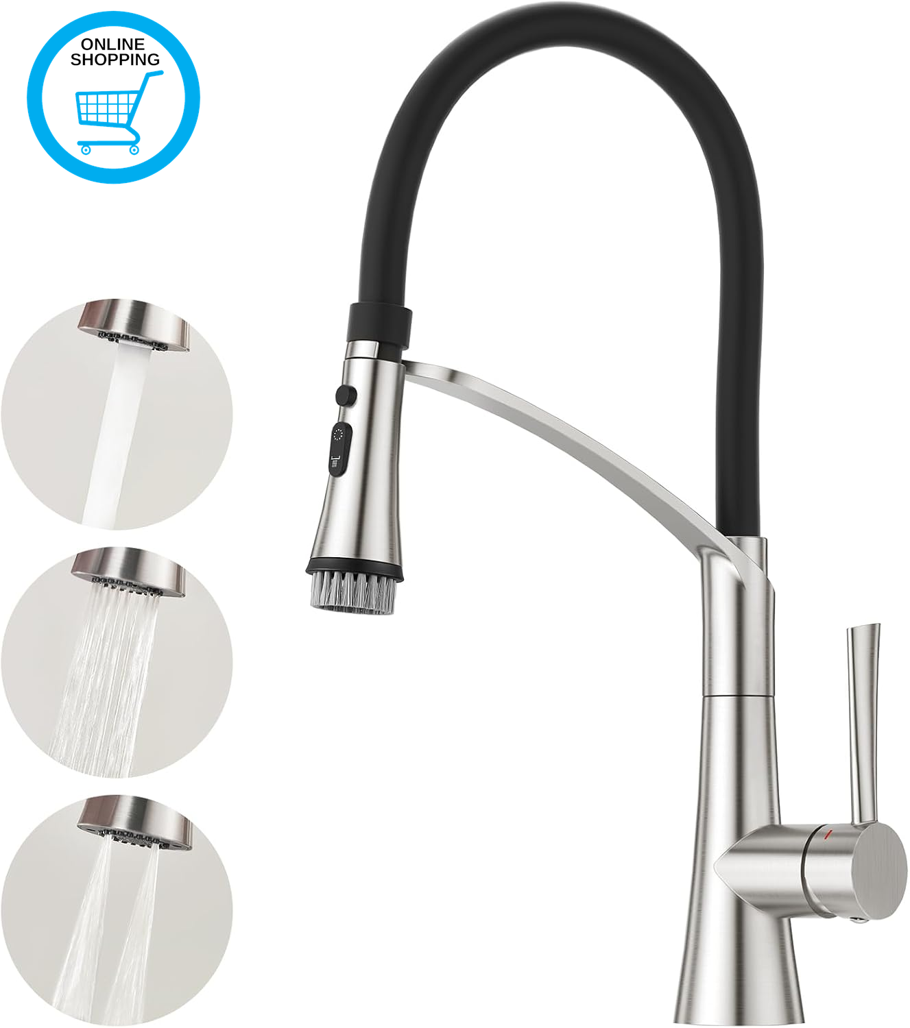 Kitchen Tap with Pull down Dual Function Sprayer, 360° Swivel Sink Mixer, Single