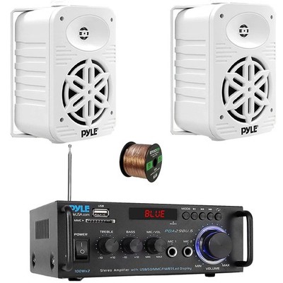 Pyle PDA29BU Dual Channel Receiver, 2x 5.25'' 500W Indoor/Outdoor Speakers, Wire