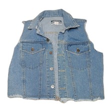 Breaker Jeans Denim Vest Womens Small Light Wash Frayed Hem 90s Biker Y2K Grunge