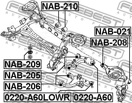 Febest 2004-2012 Nissan Armada Brazo Buje Montaje Diferencial Trasero NAB-210 Foto 2 de 2