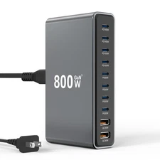 800W GaN III 10-Port USB-C Charging Station - Fast Charger for Laptops, Table...