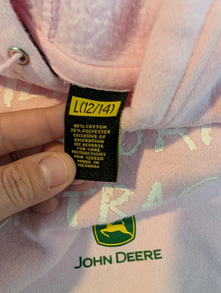 Women's Pink John Deere Hoodie WILL TRADE HUSBAND FOR TRACTOR Size Large - Image 3 of 4