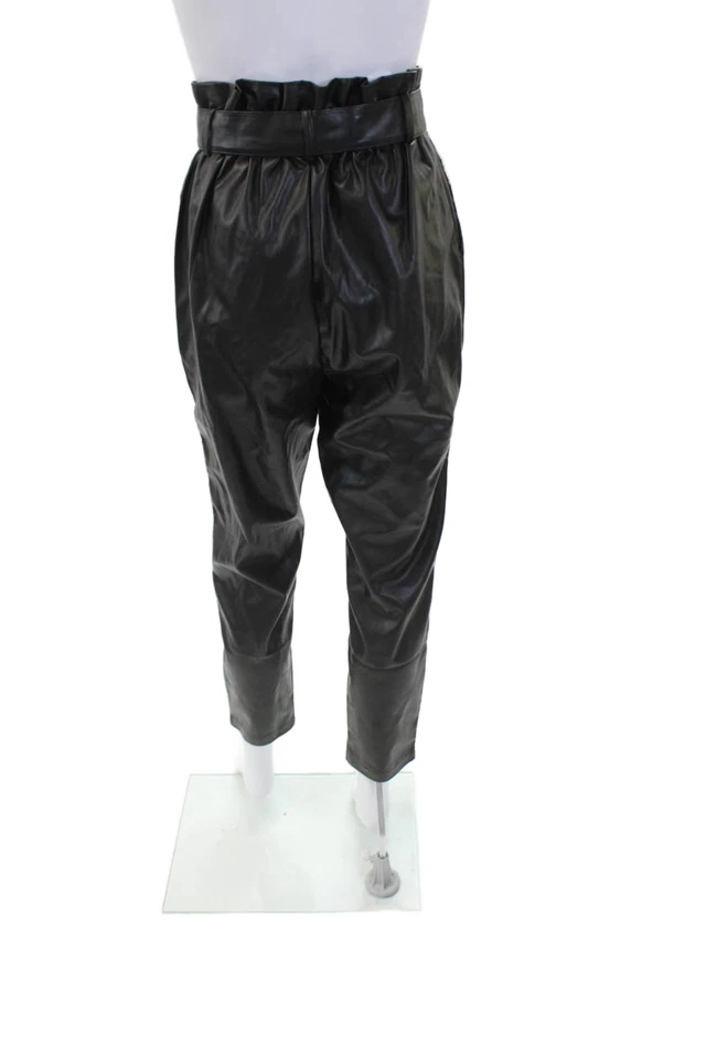 BB Dakota Womens Leather Belted Zipped Tapered Straight Leg Pants Black Size 6 - Image 3 of 4