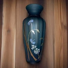 Vtg Fenton Vase Indigo Horizons Gold Stems&Dragonflys 2008 D Fredrick 14.5" *NOS