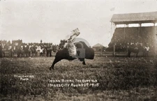 1915 Indian Riding a Buffalo Miles City MT Montana Rodeo RPPC Postcard COPY