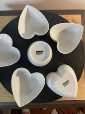 Serving Set For Dip And Snacks With Heart Shape Bowls On A Lazy Susan Round Tray