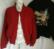 Black Burgundy Oriental Cotton Flax Baggy Loose Fit Padded Bomber Jacket New 46"