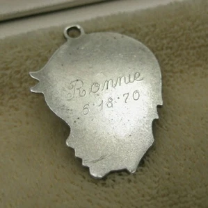 Vintage Sterling Silver Signed WELLS Child Boy Portrait Head Engraved Charm USA