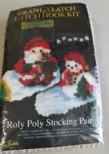 Graph N' Latch Hook Kit Christmas Tree Roly Poly Stockings Pair 11.5"x 7.75" NIP