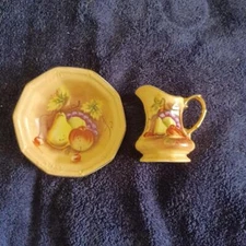 Lefton China 4" Pitcher 6" Wash Basin Hand Painted Fruit Design No Cracks Chips