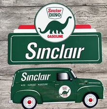2  Large Sign Combo Sinclair Gasoline  Die-cut 18 Inches Aluminum  Garage Sign