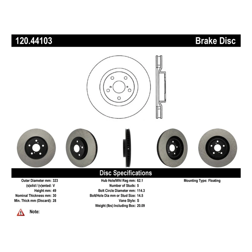 Rotor de freno de disco delantero izquierdo StopTech Centric Premium para Toyota Supra 1993-1998 Foto 3 de 4