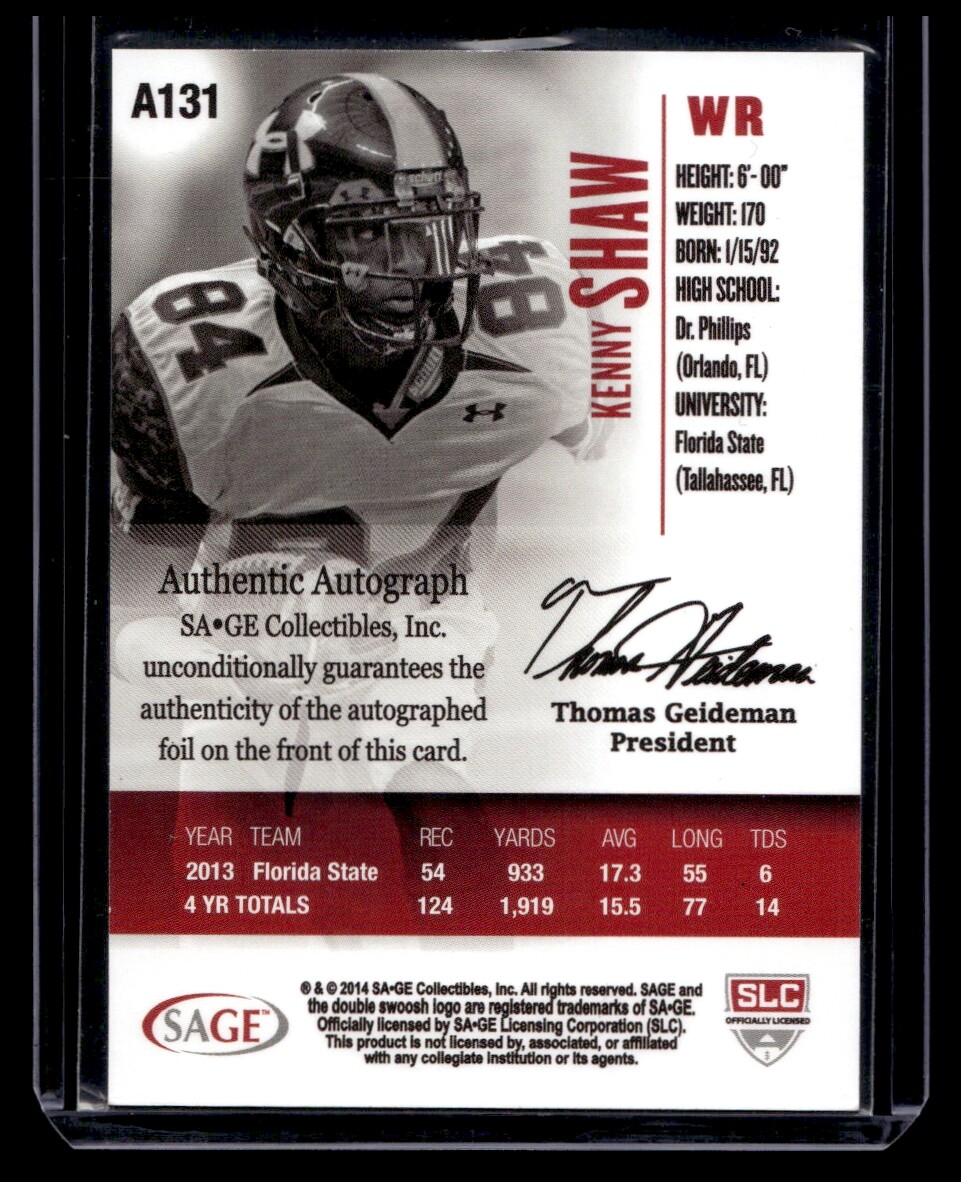 2014 SAGE HIT #A131 Autographed Kenny Shaw Trading Card | eBay