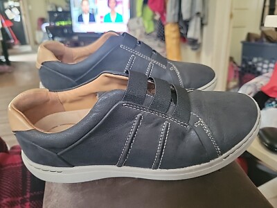 Clarks Nalle Ease Womens Sz Blue Shoes Sneakers Leather Slip On Casual  Comfort