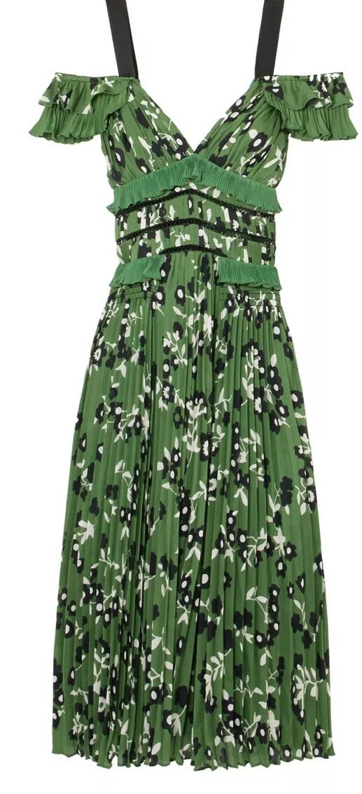 self portrait green dress meghan markle Self Portrait Cold Shoulder Floral Printed Midi Dress - Meghan Markle Dresses