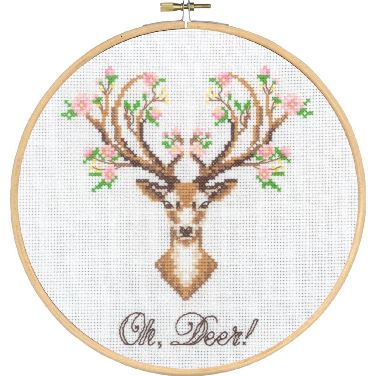 Permin counted cross stitch kit with hoop ""Deer "", Diam. 20cm, DIY