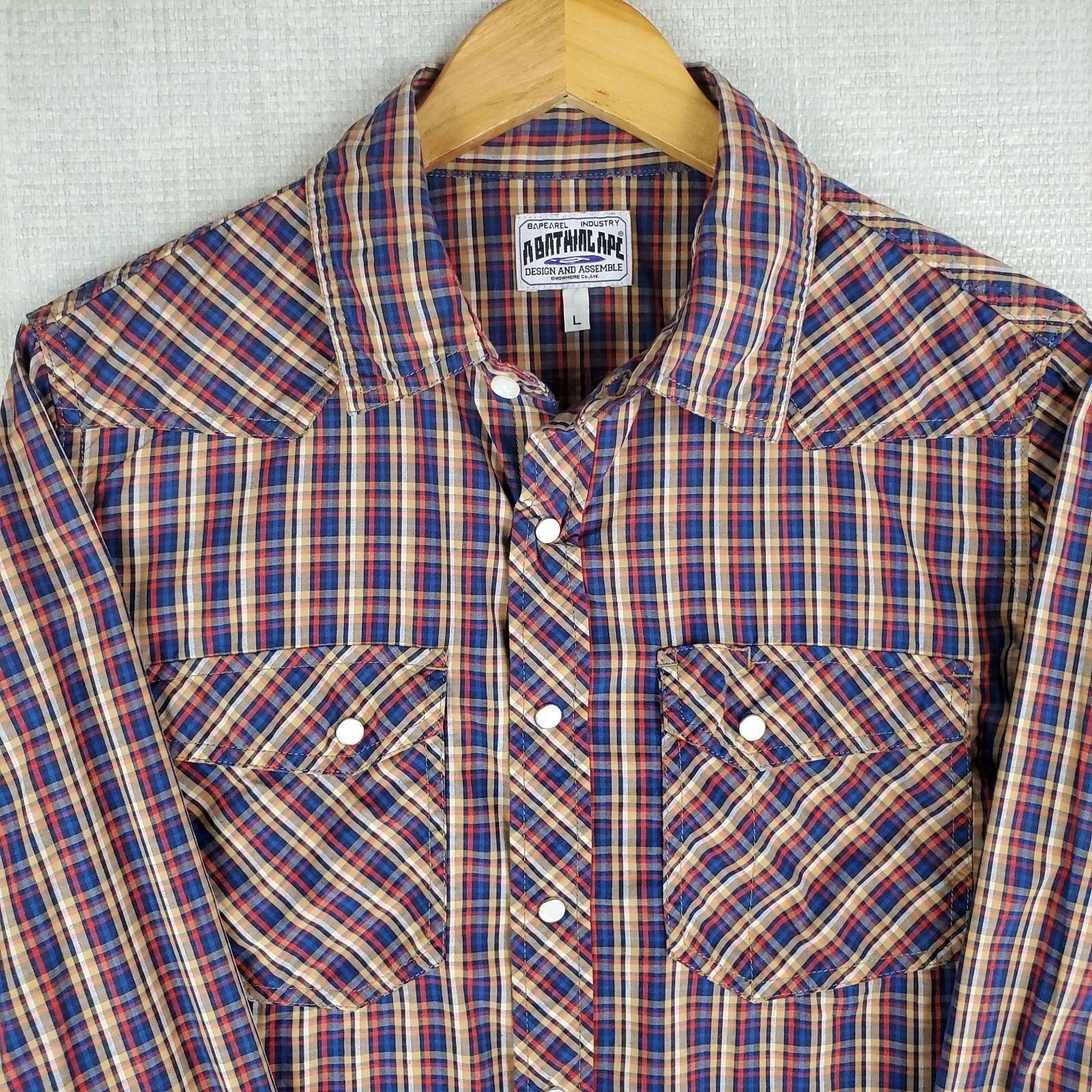 A BATHING APE (BAPE) Camicia sportiva BAPE BATHING APE JAPAN taglia large uomo western perla snap a quadri