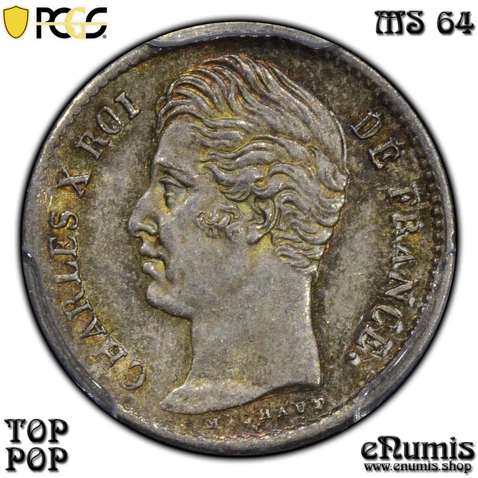 FRANCE, Charles X, 1/4 Franc 1828, Top Pop, PCGS MS 64 - Image 3 of 4