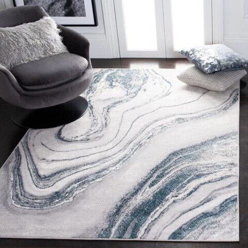 Contemporary Modern Abstract Gray Blue Polyester Area Rug **FREE SHIPPING** - Picture 2 of 25