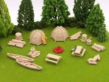 15 pc - Dome Tent Camping - HO Scale 3D Camping Railroad Train Layout Scenery
