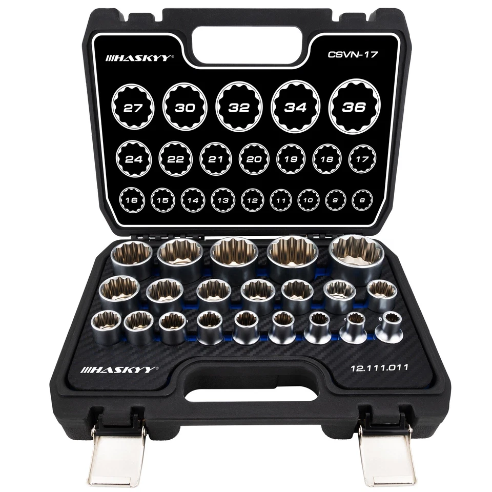 HASKYY Steck Nüsse Set Vielzahn 8-36mm 12 Kant 1/2 Zoll XZN Außenvielzahn Nüsse