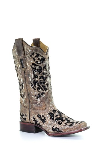 Women's Corral Brown Inlay Studs 