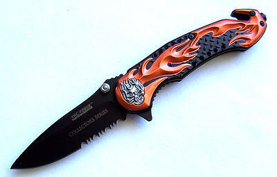 Taschenmesser Skull Flames Collector orange Scheibenhammer Gurtschneider Knife