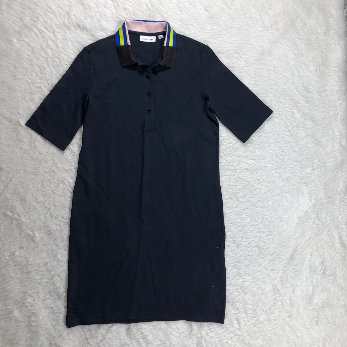 Lacoste Polo Shirt Dress Size 38 Blue Navy Striped Preppy Collar
