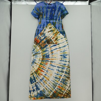 Marks & Spencer Tie Dye T Shirt Maxi Dress US Size 10 Blue Multicolor Pocket