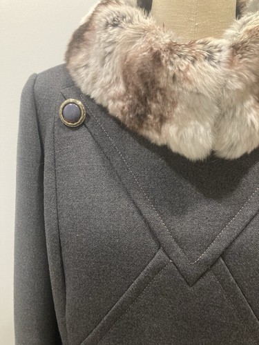 Vintage 1960s Stegari Grey Wool & Chinchilla Fur Women’s Coat Small Medium - Picture 3 of 24
