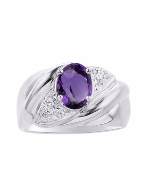RYLOS Ring: Gemstone & Diamonds, Classic Design, Sterling Silver, Sizes 5-10